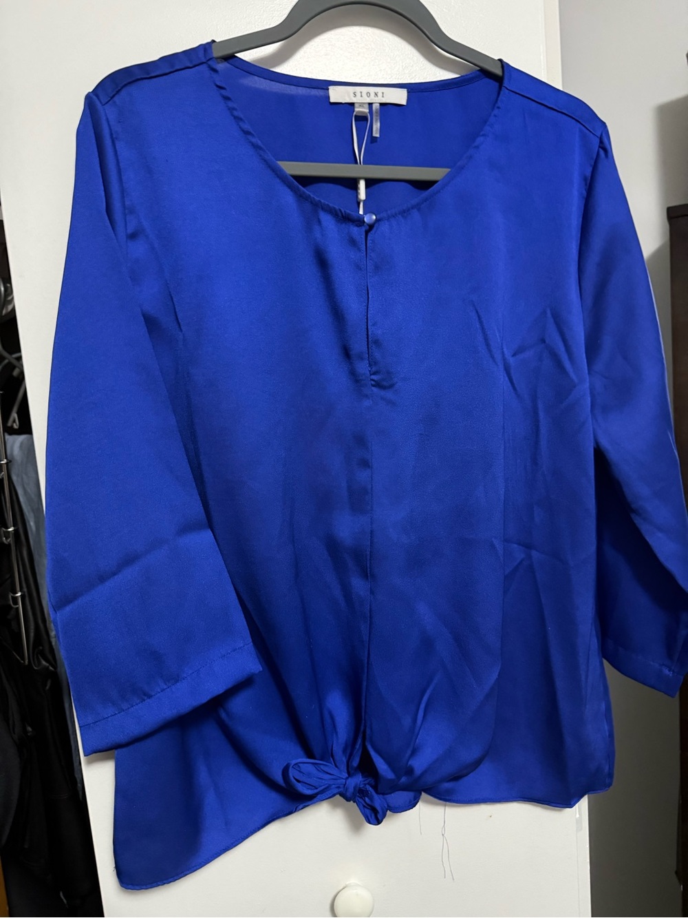 Sioni Cobalt Blue Tie-Knot Tunic Blouse